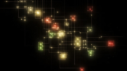 Fototapeta premium Connected Nodes and Circuits with Glowing Points on Dark Backdrop SciFi Network Visualization