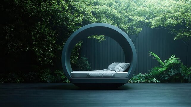 Sleep pod with floating LED displays of relaxing natural scenes