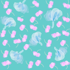 seamless pattern with bluepink flowers