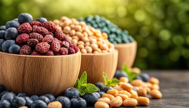 Discover the power of high-fiber superfoods rich in antioxidants, omega, and vitamins, essential for a balanced diet Explore vibrant images showcasing these nutritional powerhouses, from leafy greens