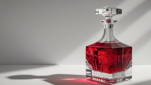 An Elegant Crystal Decanter That Features a Rich and Vibrant Red Liquid Displayed Inside