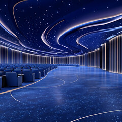 Naklejka premium Contemporary Auditorium Interior with Starry Ceiling and Illuminated Curved Design Elements
