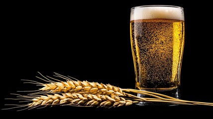 Glass of golden beer with wheat.  Refreshing, crisp, and the perfect drink.