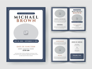 Funeral  Template for Memorial Program. Minimalist Bifold Brochure Design Layout.
