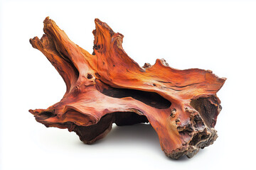 Selective focus wooden tree trunk isolated on white background, Fossil wood on white background, Ancient piece wood.