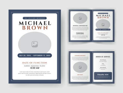 Funeral  Template for Memorial Program. Minimalist Bifold Brochure Design Layout.