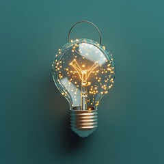 Teal Minimalist Background with Glowing Light Bulb