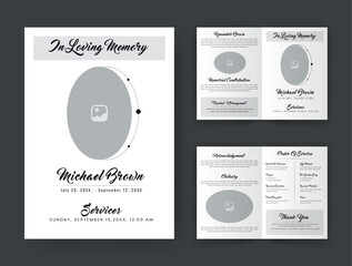 Funeral  Template for Memorial Program. Minimalist Bifold Brochure Design Layout.