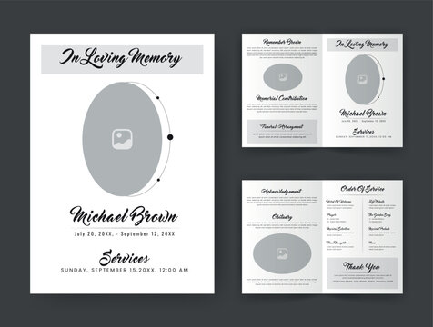 Funeral  Template for Memorial Program. Minimalist Bifold Brochure Design Layout.