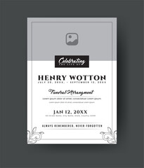 Funeral  Template for Memorial Program. Minimalist Bifold Brochure Design Layout.
