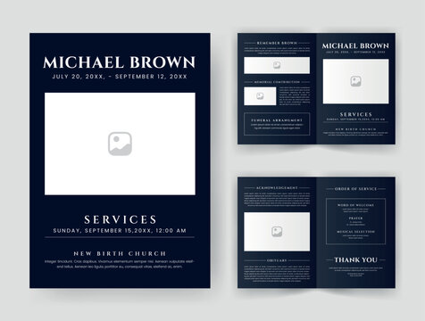 Funeral  Template for Memorial Program. Minimalist Bifold Brochure Design Layout.