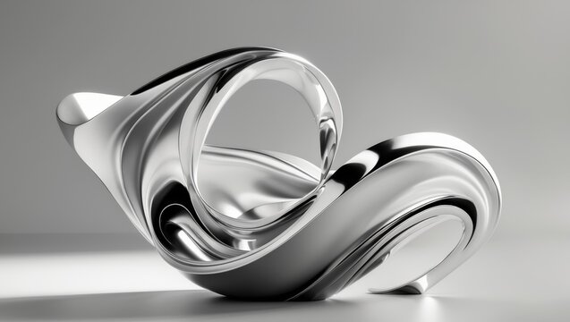 An Abstract Silver Sculpture that features a Fluid and Captivating Design Aesthetic and Charm