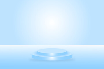 Cylinder podium on blue background. Product presentation, mock up, show cosmetic product