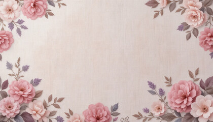 Soft Faded Floral Patterns in Pale Pink, Dusty Rose, and Lavender on Vintage Linen Texture Background