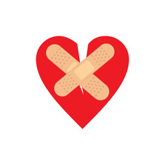 Red broken heart with band aid