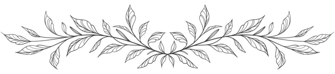 branch with leaves line art vector illustration