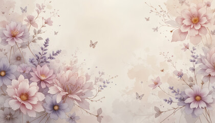 Subtle Faded Watercolor Florals with Pale Rose, Lavender, and Cream for a Delicate Artistic Mood