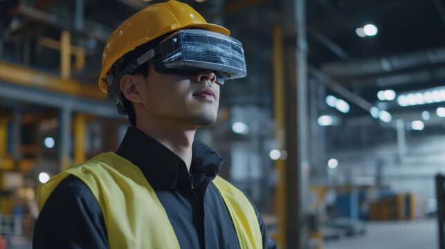 Worker Using Virtual Reality in Industrial Setting