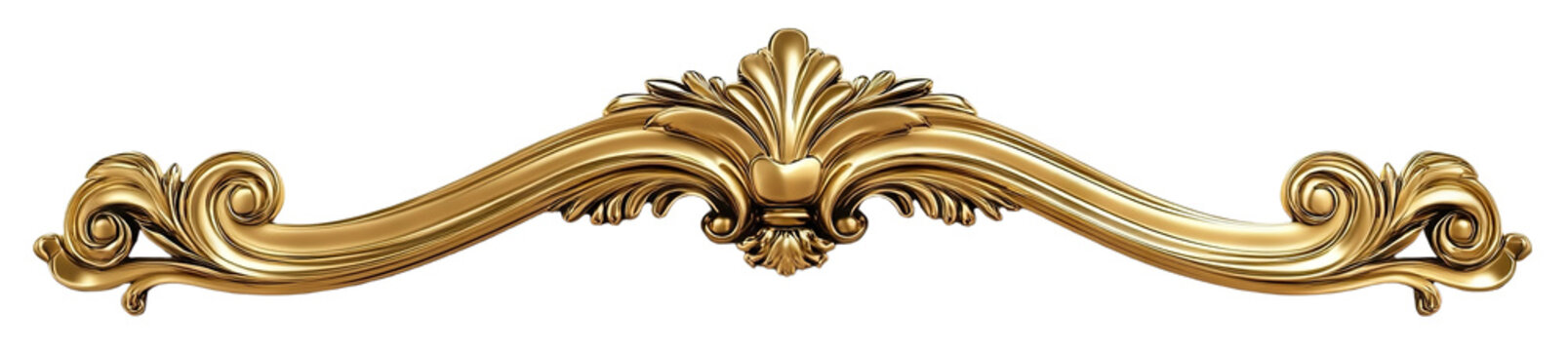 Elegant gold vintage ornament with baroque details, isolated on transparent cutout background