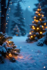 Winter festive scene with snowflakes and lights, background, snowflakes, Christmas