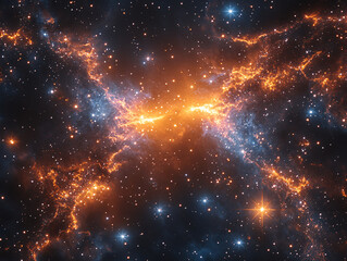 Fototapeta premium a vibrant cosmic scene with a blue nebula on the left and a red nebula on the right, set against a backdrop of stars. The nebulas appear to be interacting or colliding