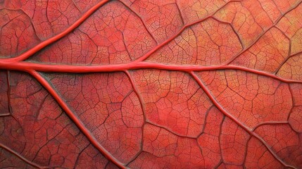 Obraz premium Red leaf vein texture, autumn detail, nature background, botanical design