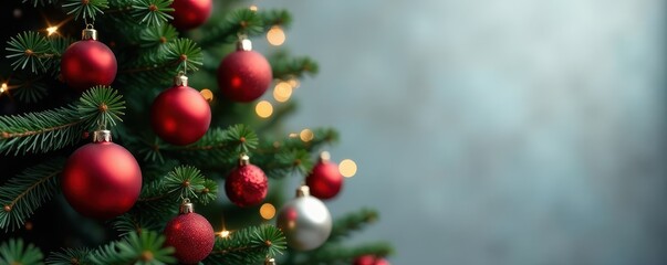 Christmas Tree with Red and Silver-Gray Ornaments, christmas tree, winter, gray