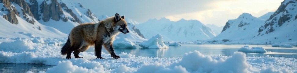 Obraz premium Wolverine in Arctic landscape, nature, Arctic