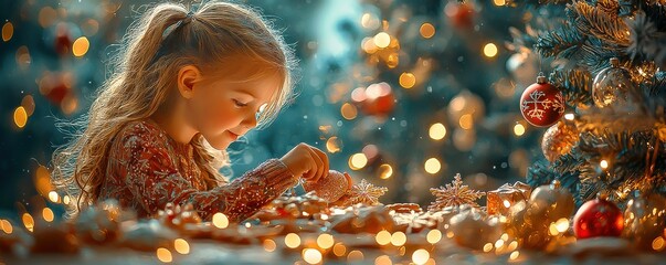 Cute children decorating Christmas cookies on Christmas day