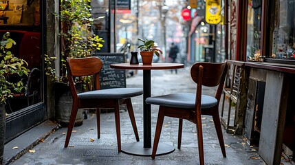 Parisian alley cafe table, chairs, autumn