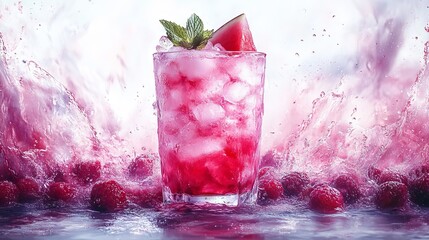 Refreshing watermelon raspberry ice drink splash.