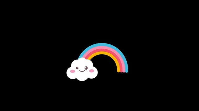 rainbow animation happy cloud animation on black background