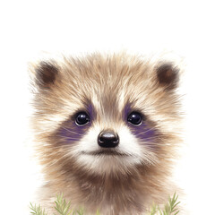 Obraz premium Cute Baby Raccoon Portrait with Soft Fur and Expressive Eyes Digital Art Illustration Forest Creature