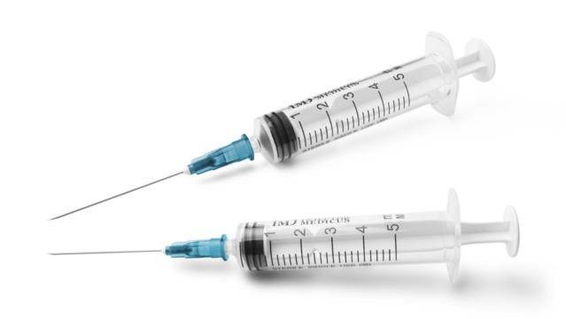 Medical syringes isolated on a transparent background