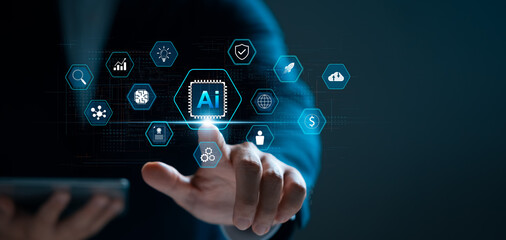 Businessmen touching the AI artificial intelligence, automation to help businesses improve their...