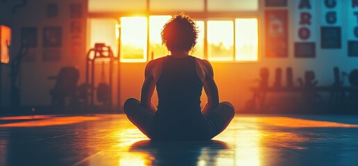 Woman Meditates Gym Sunset