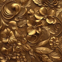 Golden Floral Tapestry with Intricate Embossed Detail