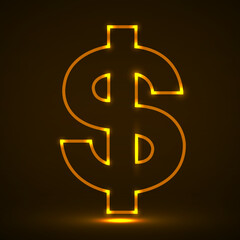 Symbol dollar. Glowing usd currency symbol. Vector illustration