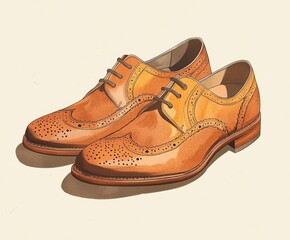 Naklejka premium Stylish tan brogue shoes for formal occasions and everyday wear