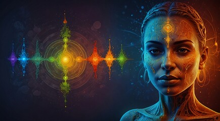 Fototapeta premium Woman with Chakra Energy Points and Aura Visualization