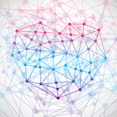 Abstract colorful geometric heart of lines and dot, polygonal shape. Valentine s day background