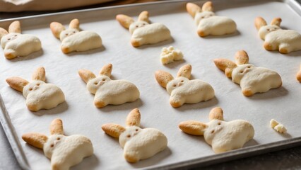 Tray of Unbaked Bunny-Shaped Dough, Ready for the Oven