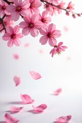 Fototapeta premium Yurei sakura petals gently fall on white background, japan, serene, bloom