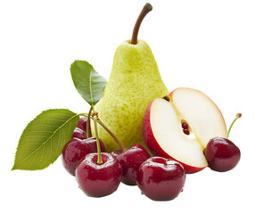 Fresh Juicy Pears Cherries and Apple Slices