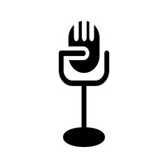 Floating microphone line icon with curved motion lines, symbolizing energy and rhythm.