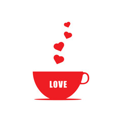 coffee cup with heart logo Romantic Red Coffee Cup with Floating Hearts  Love and Valentine’s Day Vector Illustration