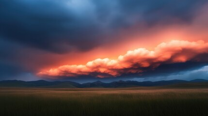 Fototapeta premium Dramatic Sunset Over Open Field