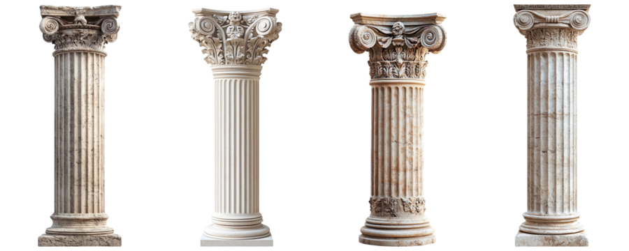 Collection of Ancient Greek columns isolated on transparent background