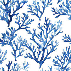 Serene Watercolor Blue Coral Reef Underwater Beauty