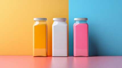 Vibrant Beverage Bottles on Colorful Background: A Refreshing Visual
